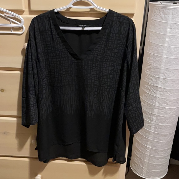 Black patterned 3/4 sleeve blouse - Picture 2 of 2